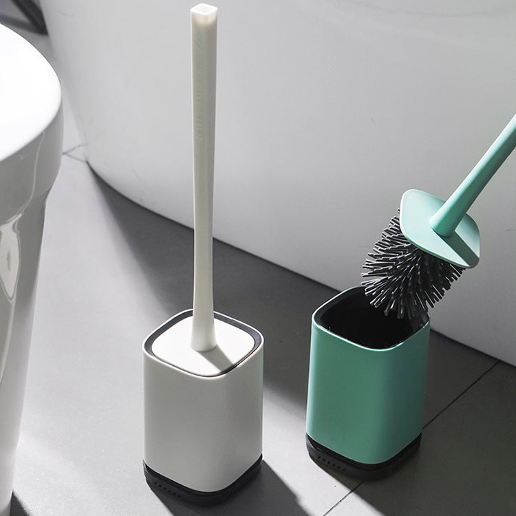 Silicone Toilet Brush with Holder – Long Handle Bathroom Cleaning Brush Set