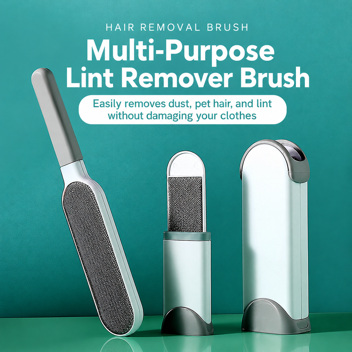 Reusable Double-Sided Lint & Pet Hair Remover Brush with Self-Cleaning Base