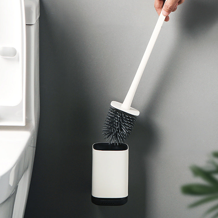 Silicone Toilet Brush with Holder – Long Handle Bathroom Cleaning Brush Set