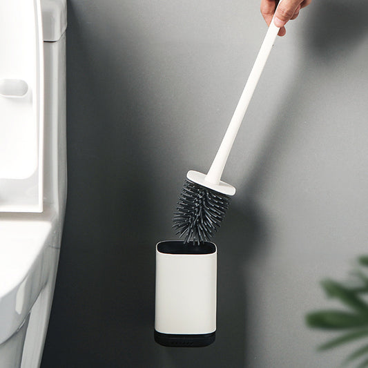 Silicone Toilet Brush with Holder – Long Handle Bathroom Cleaning Brush Set