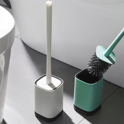 Silicone Toilet Brush with Holder – Long Handle Bathroom Cleaning Brush Set