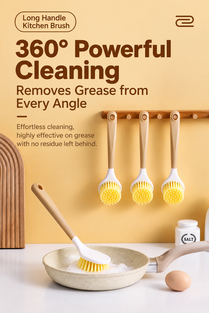 Long Handle Kitchen Cleaning Brush – Multi-Purpose Dish & Pot Scrubber