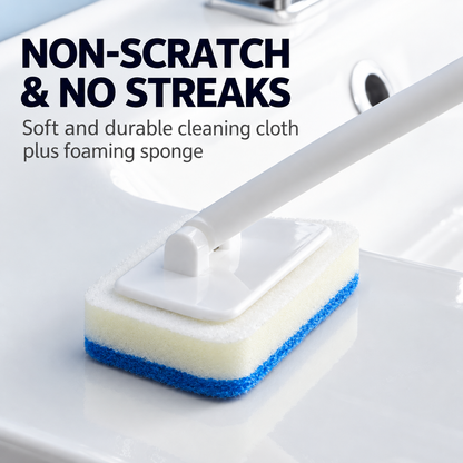 Long Handle Bathtub Cleaning Sponge Brush – Multi-Purpose Bathroom Scrubber with Replaceable Head